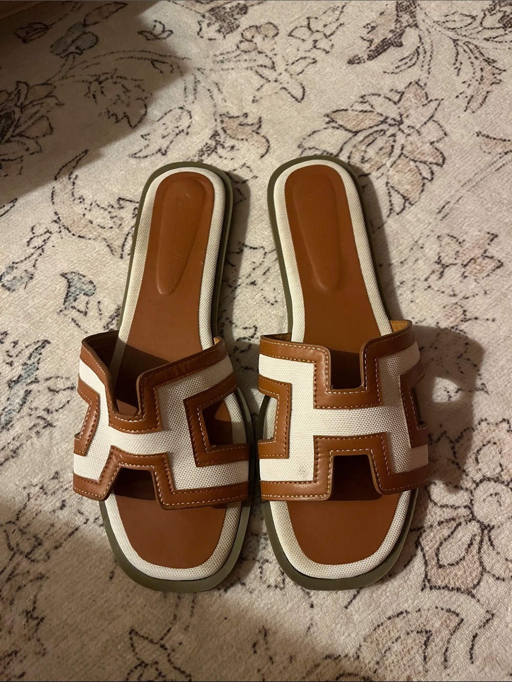 Women’s Brown and Cream Slide Sandals - Casual Leather-Trim Footwear